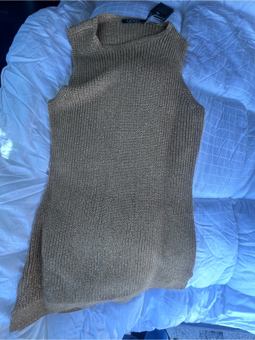 Ralph Lauren Metallic Gold Sleeveless Scoop-Neck Knit Top M